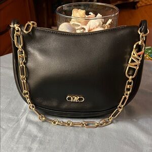 NWT Michael by Michael Kors Supple Black Leather Satchel/Shoulder Bag-Gold Chain